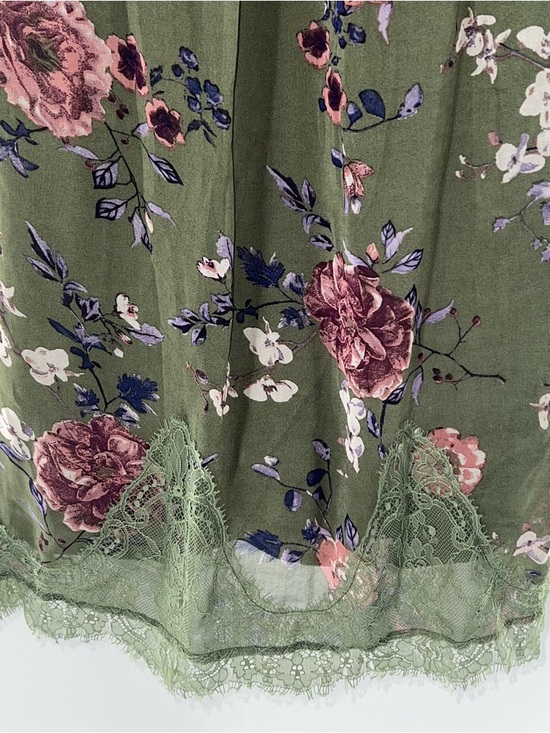 Blue Rain Olive Green Floral Mini Dress with Pink Roses - Picture 9 of 12